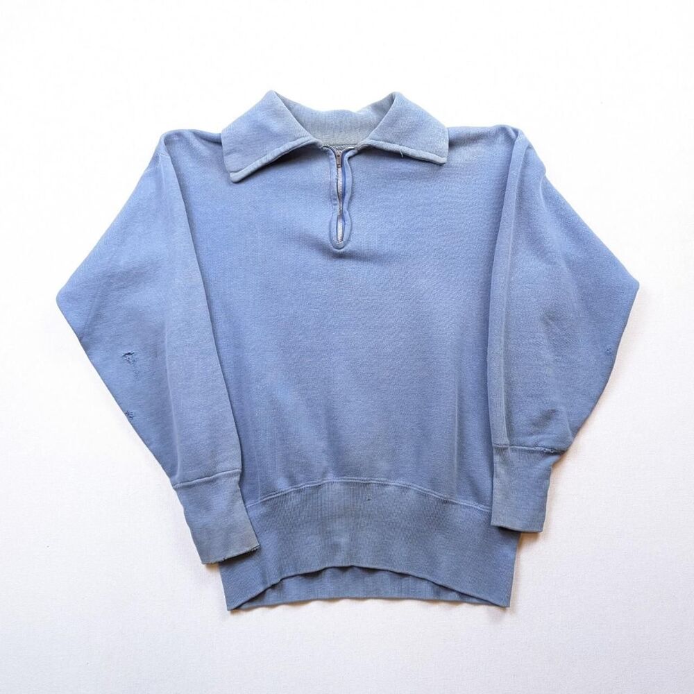 Vintage 40s 50s Cotton Quarter Zip Sweatshirt Lance Zipper Blue Sz XS
